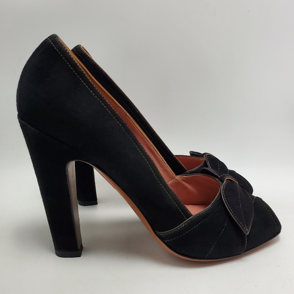 Alaia Calzature Suede Crepe Leather Bow Accent Peep Toe Heels Pump Black Size 38 - Picture 1 of 15